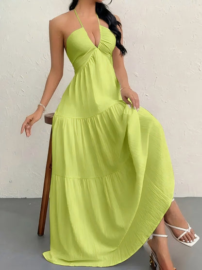 Women's Sexy Backless Halter Neck Maxi Dress - European Style Summer Beach