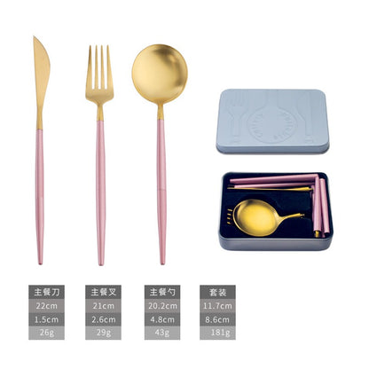 Portable 304 Stainless Steel Cutlery Set - Luxury Folding Knife, Fork, Spoon & Chopsticks