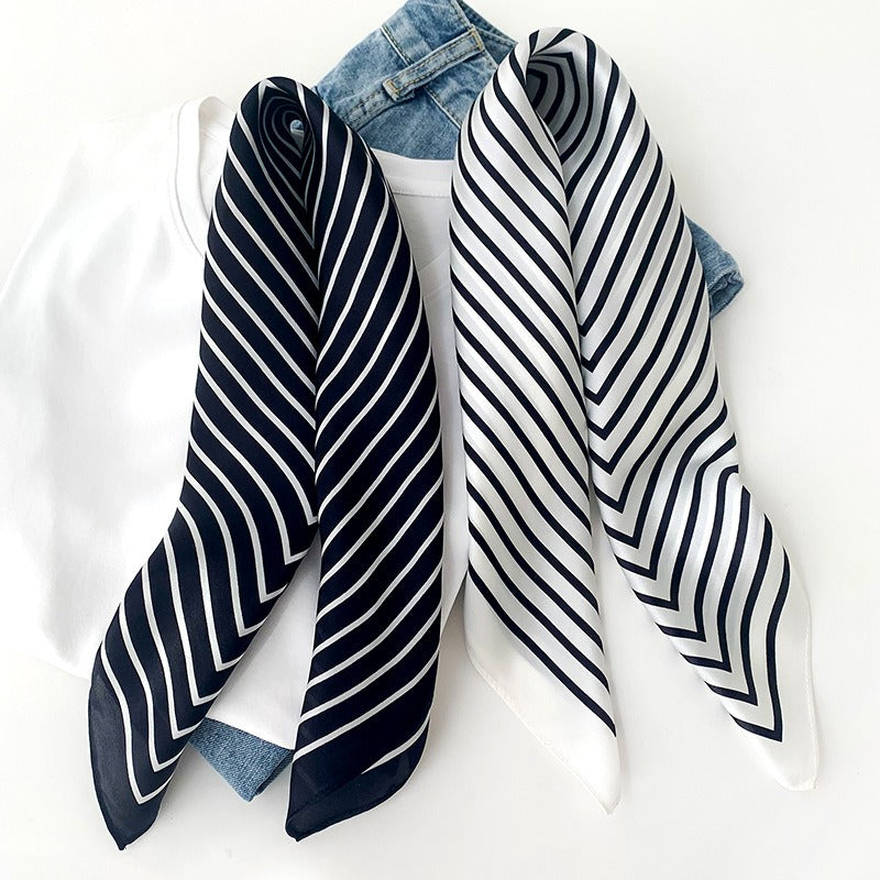 Luxury Striped Mulberry Silk Scarf - Elegant Professional Necktie & Square Head Wrap