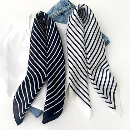 Luxury Striped Mulberry Silk Scarf - Elegant Professional Necktie & Square Head Wrap