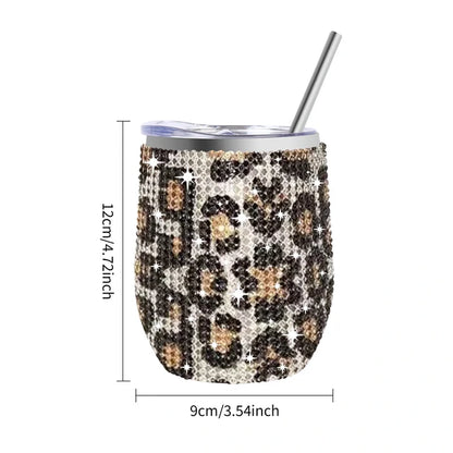 12oz Luxury Diamond Rhinestone Wine Tumbler - Insulated Stainless Steel Cup with Straw & Lid