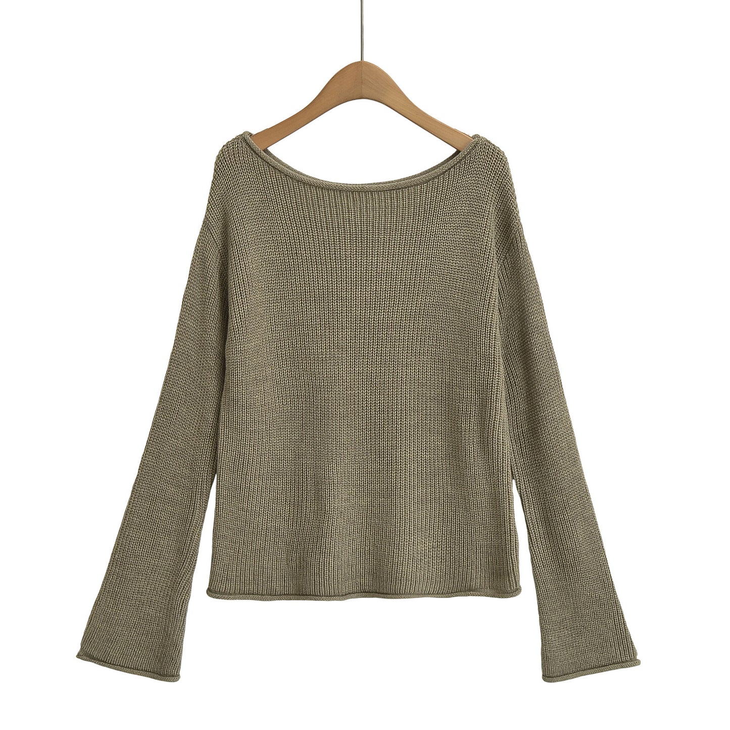 Elegant Off-Shoulder Knitted Sweater – Chic Long Sleeve Solid Color Top for Women