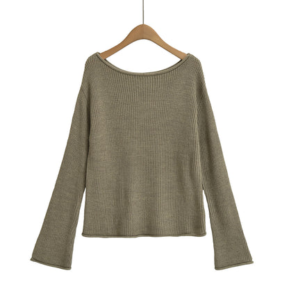 Elegant Off-Shoulder Knitted Sweater – Chic Long Sleeve Solid Color Top for Women