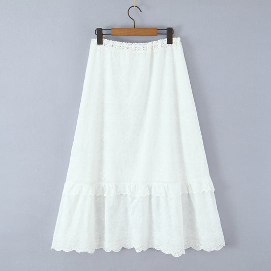 Women's Chic Lace Patchwork Maxi Skirt - Graceful White Summer Bottoms