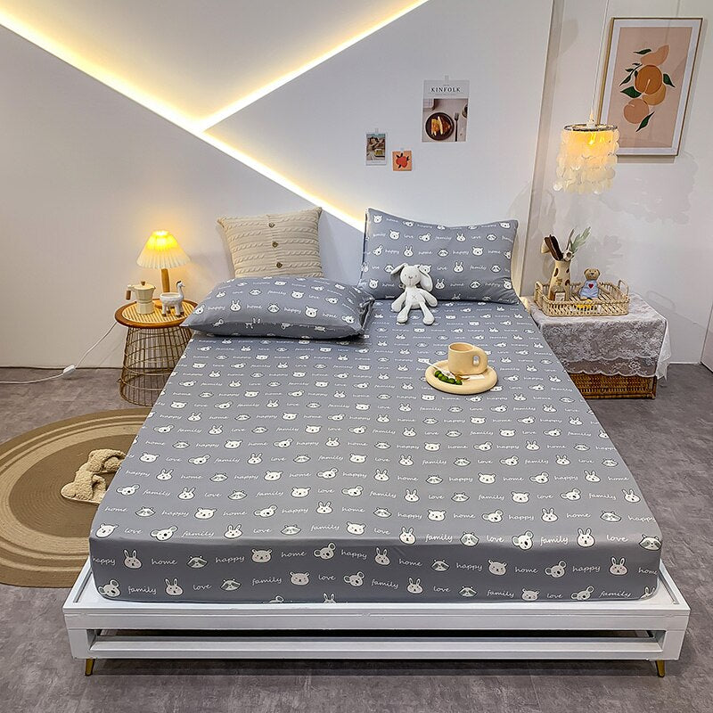 Premium Cotton Elastic Fitted Bed Sheet – Non-Slip Geometric Printed Bed Linen for Queen & King Size Beds