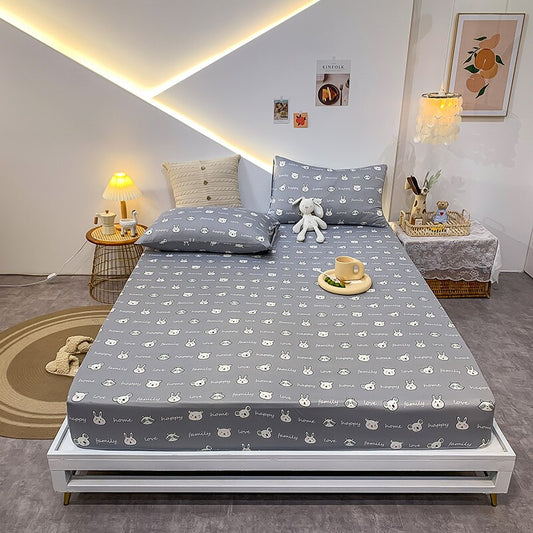 Premium Cotton Elastic Fitted Bed Sheet – Non-Slip Geometric Printed Bed Linen for Queen & King Size Beds