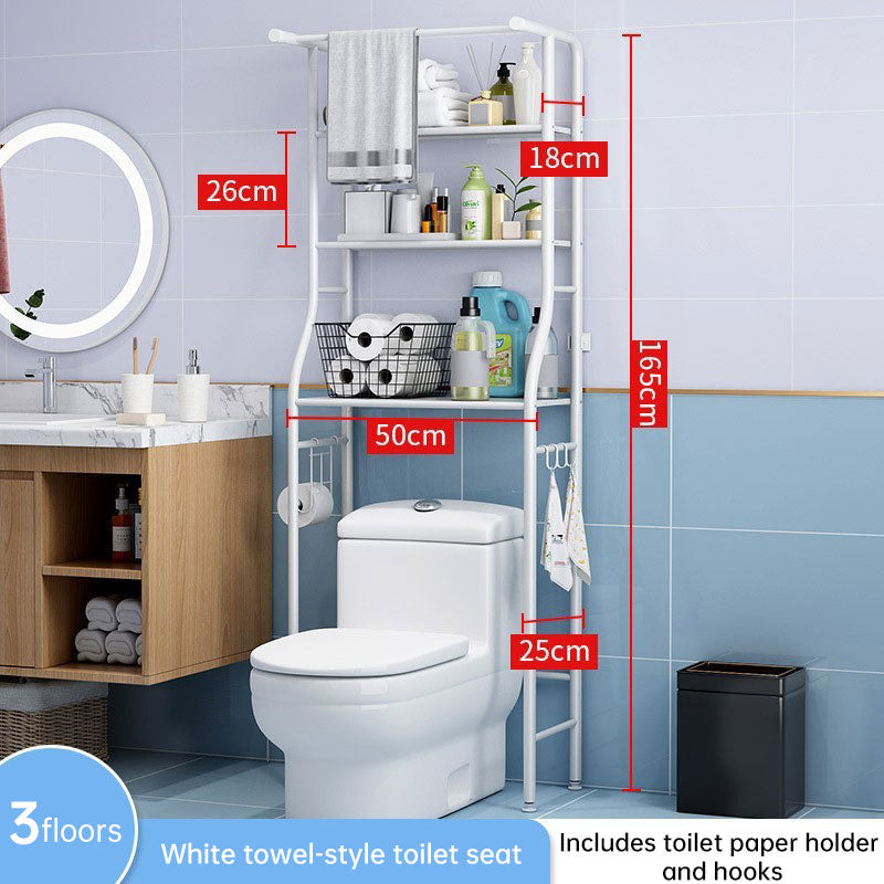 Modern Metal Bathroom Shelf - Multifunctional Overhead Toilet Storage with Hooks