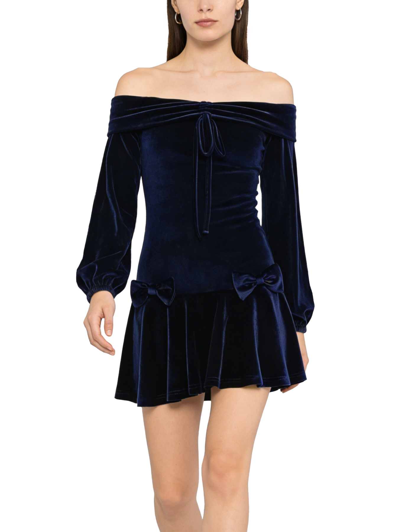 Elegant Velvet Off-Shoulder Mini Dress – Glamorous Lantern Sleeve Party Outfit for Women