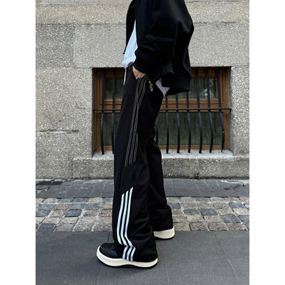 Urban Track Style Loose Sports Pants – Trendy Striped Wide-Leg Joggers for Men & Women