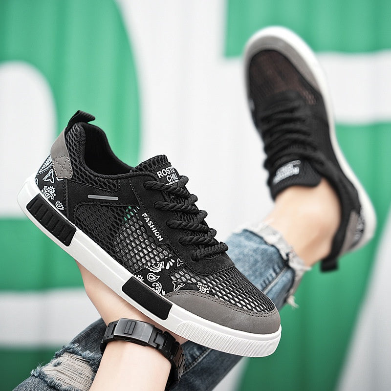 Trendy Navy & Beige Mesh Board Shoes - Versatile Casual Sneakers for Men