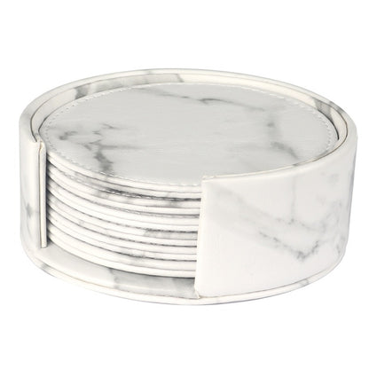 Elegant Round Marble Print Leather Coasters | Heat-Resistant Drink Mats for Home & Office