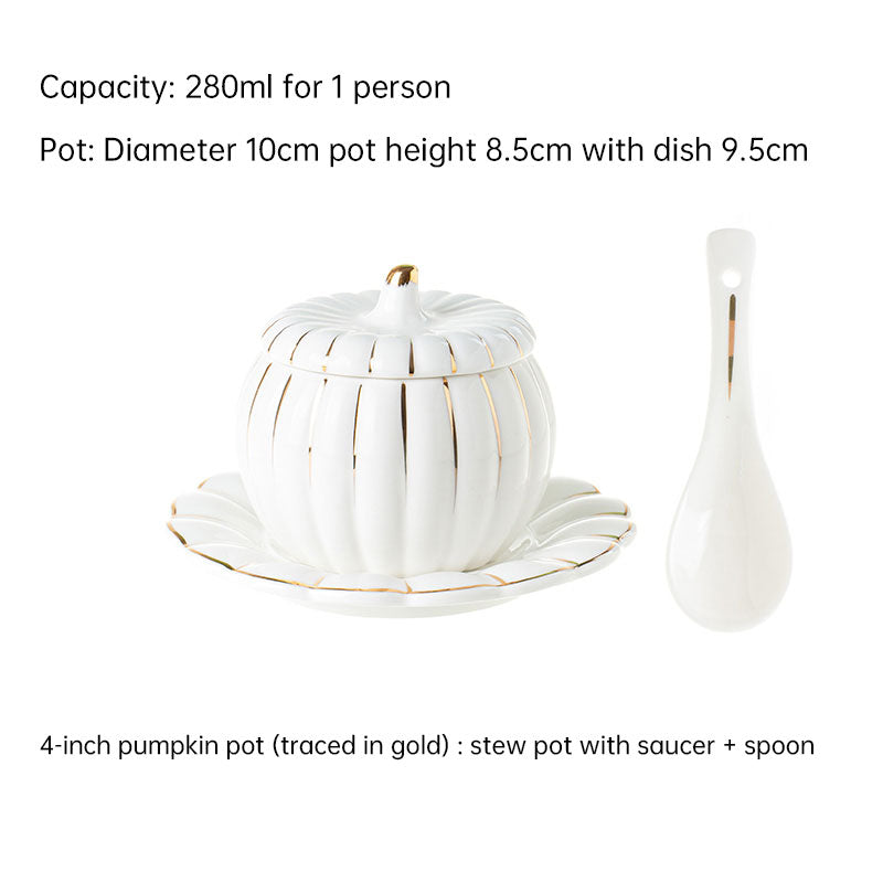 Creative Ceramic Pumpkin Soup Bowl with Lid and Saucer Set