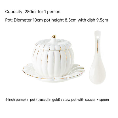 Creative Ceramic Pumpkin Soup Bowl with Lid and Saucer Set