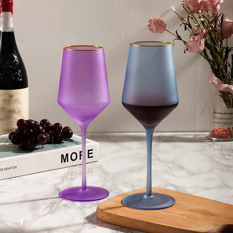 Elegant Frosted Matte Wine Glass with Gold Rim - Luxury Colorful Party Goblets