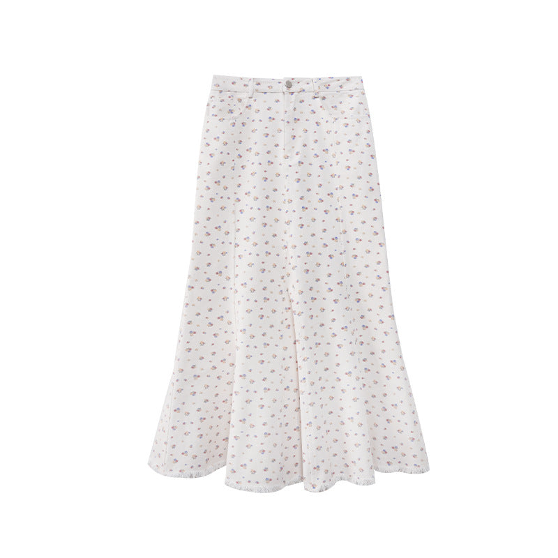 Vintage Floral Fishtail Midi Skirt - Elegant High-Waist Slim Fit Mermaid Skirt for Women