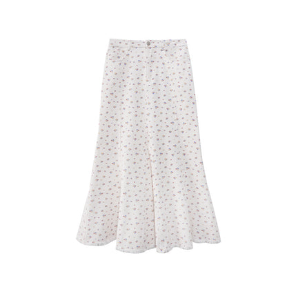 Vintage Floral Fishtail Midi Skirt - Elegant High-Waist Slim Fit Mermaid Skirt for Women