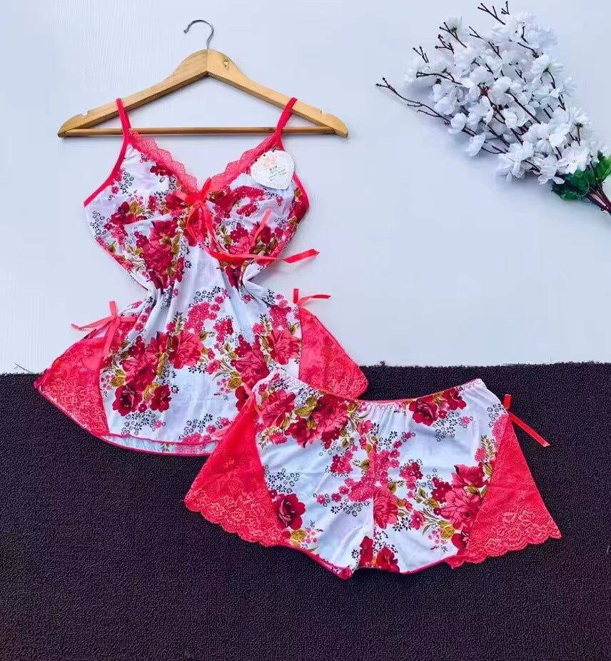 Fashionable V-Neck Strap Nightwear - 2-Piece Summer Sleepwear Set for Women