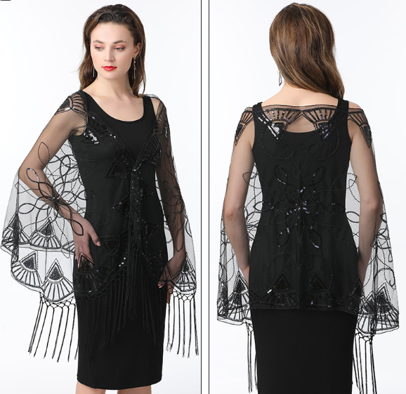 Women's Sequin Mesh Cape Shawl | Elegant Tassel Bolero Wedding & Evening Dress Wrap