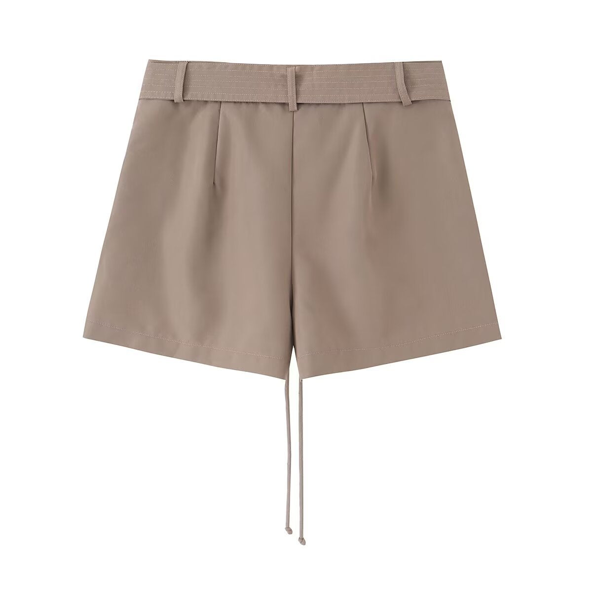 French Style Pleated High-Waisted Shorts with Drawstring Waist Belt