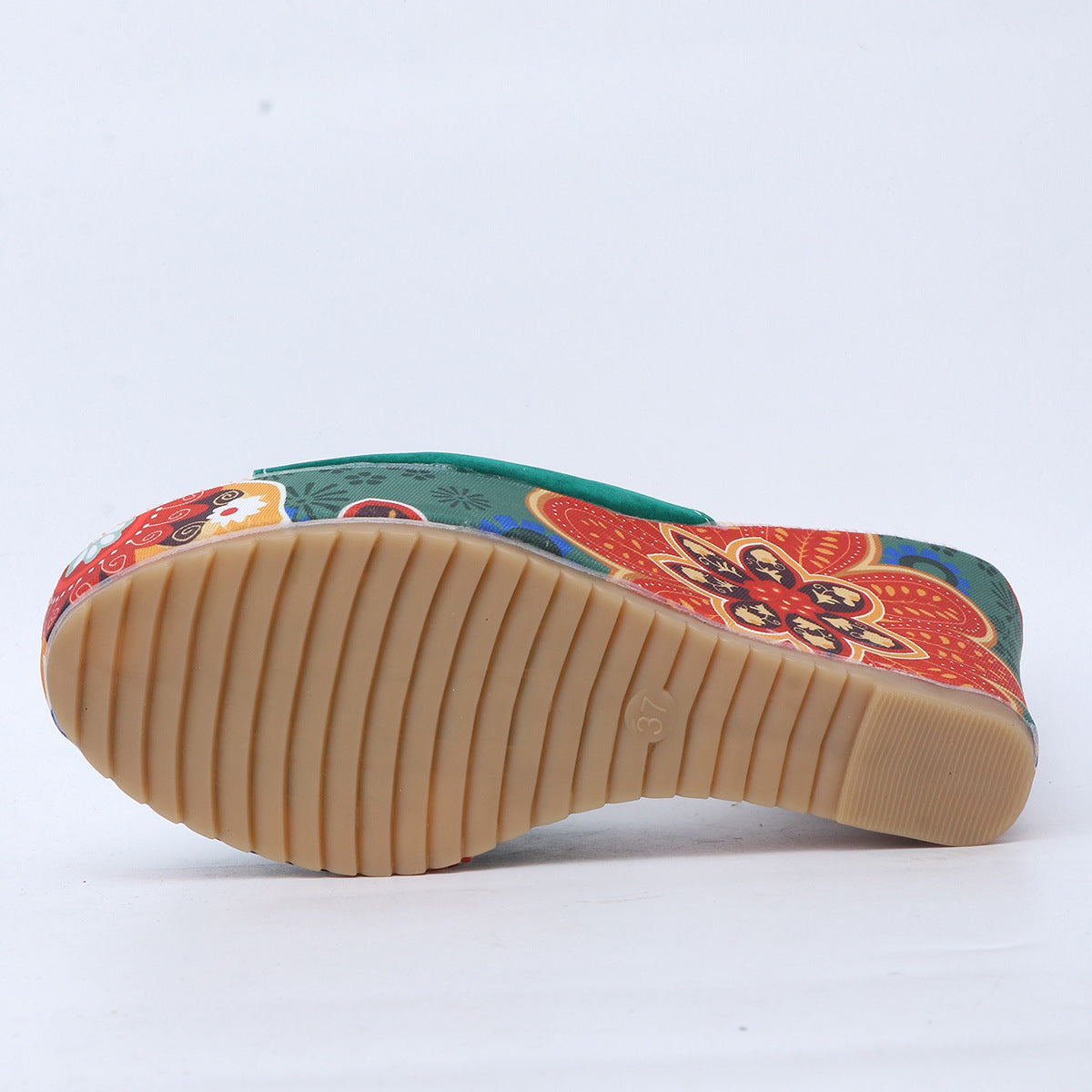 Women's Vintage Patterned Wedge Sandals - Thick Sole Open Toe Slides