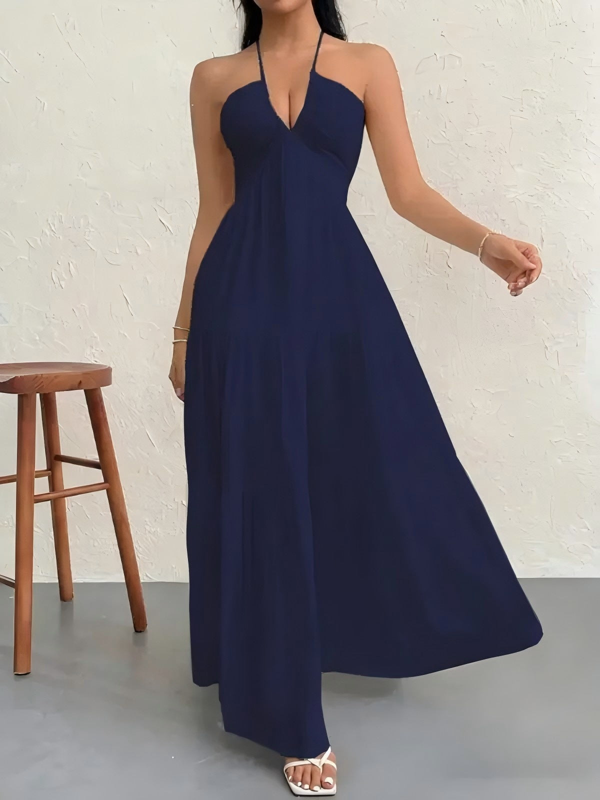 Women's Sexy Backless Halter Neck Maxi Dress - European Style Summer Beach