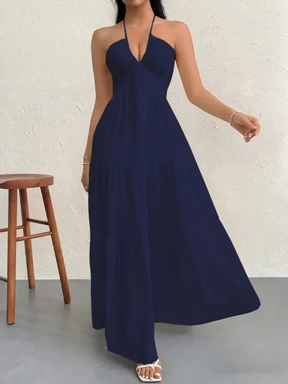 Women's Sexy Backless Halter Neck Maxi Dress - European Style Summer Beach