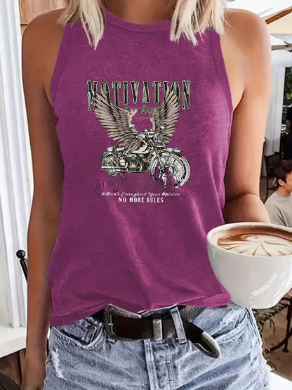 Dream Printed Sleeveless Top Motorcycle | Vintage Biker Graphic Tank Top for Women