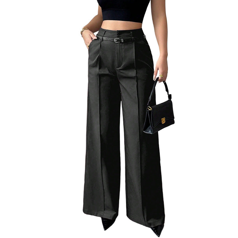Elegant High-Waisted Straight Leg Trousers with Belt
