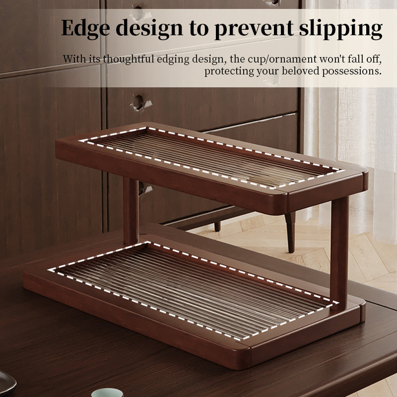 2-Tier Bamboo Spice & Cosmetic Organizer with Acrylic Base | Countertop Storage for Small Spaces