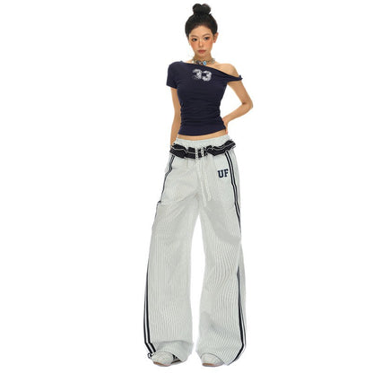 Women's Retro Striped Wide-Leg Track Pants - Loose Sporty Chic