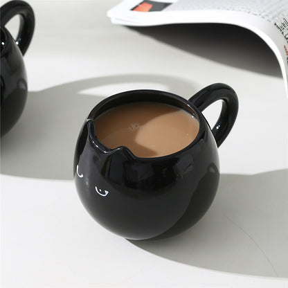 Adorable Hand-Painted Black Cat Ceramic Coffee Mug - Cute 3D Kitten Tea Cup for Cat Lovers