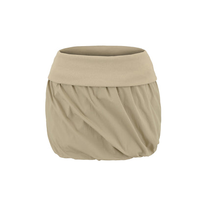 Trendy High-Waisted Khaki Bubble Skirt - Chic Wide Folded Mini Skirt