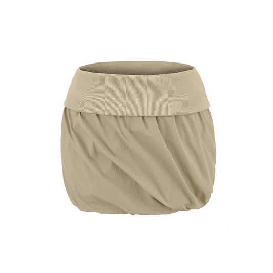 Trendy High-Waisted Khaki Bubble Skirt - Chic Wide Folded Mini Skirt