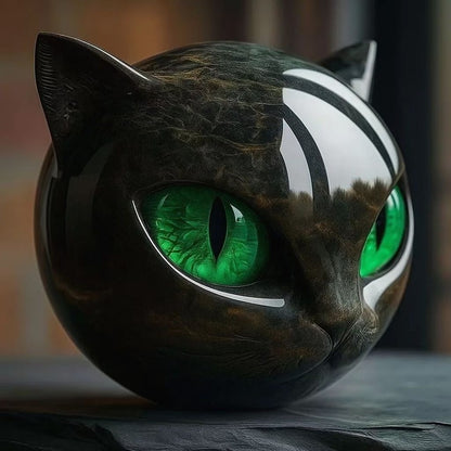Mystic Black Cat Resin Statue – Artistic Marble Texture Head for Modern Home Decor