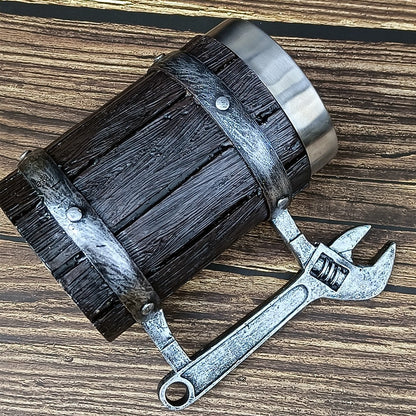 Handmade Viking Wooden Beer Mug - Retro Barrel Large Capacity Tankard with Stainless Steel Interior