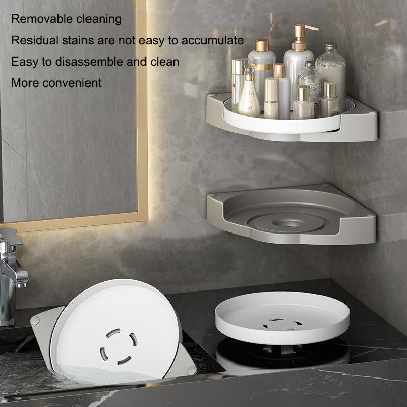 360° Rotating Triangle Bathroom Storage Rack – Wall-Mounted Corner Organizer with No-Drilling Suction