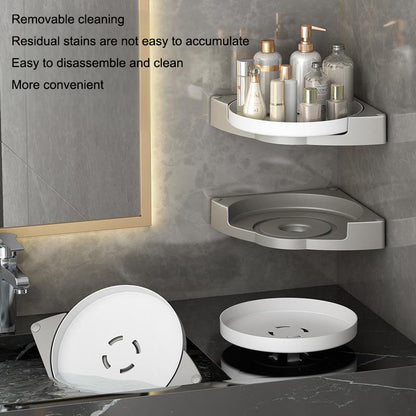 360° Rotating Triangle Bathroom Storage Rack – Wall-Mounted Corner Organizer with No-Drilling Suction
