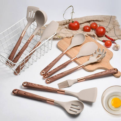 10-Piece Premium Silicone Kitchen Utensil Set - Heat Resistant Cooking Tools with Ergonomic Wooden Handles