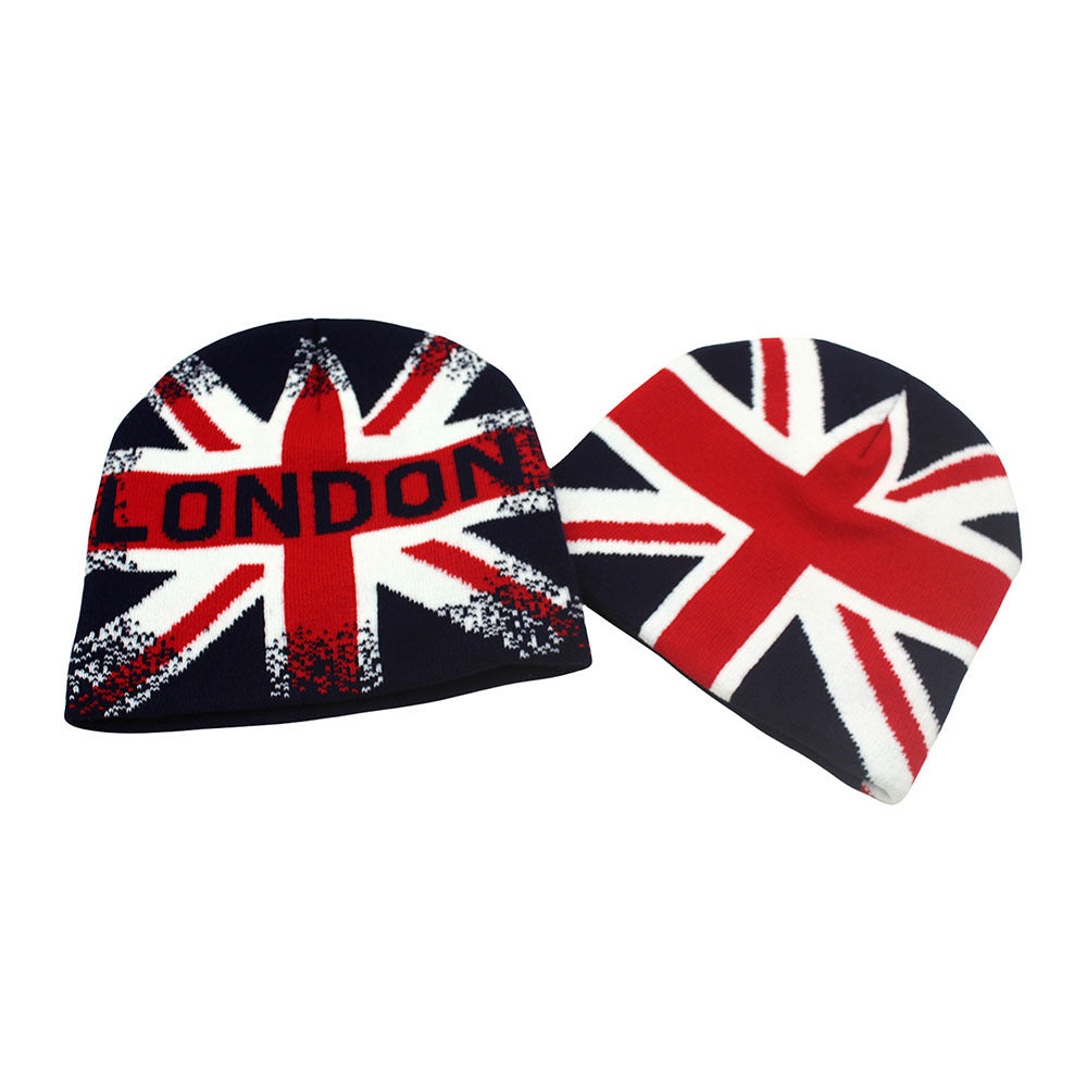 British Flag Union Jack Jacquard Knit Beanie | Warm Novelty Winter Cold Hat (London)