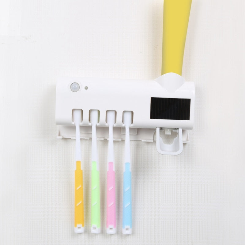 Smart UV Toothbrush Sanitizer & Holder – Wall-Mounted Automatic Toothpaste Squeezer for Bathroom Hygiene