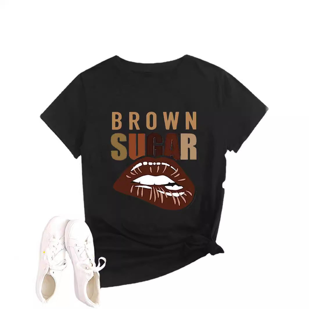 Fashion Printed Pullover Tee - Casual Short Sleeve Black T-Shirt