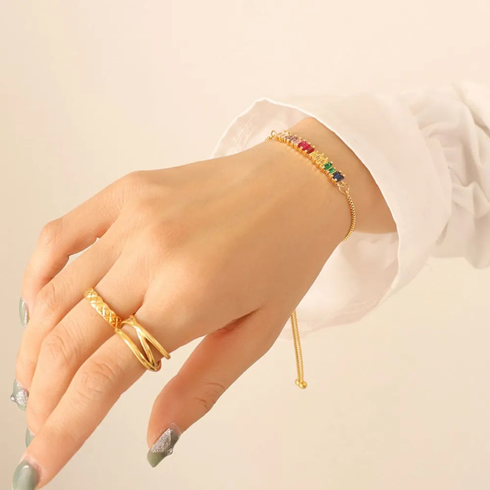 Elegant Colorful Contrast Zircon Titanium Steel Bracelet for Women