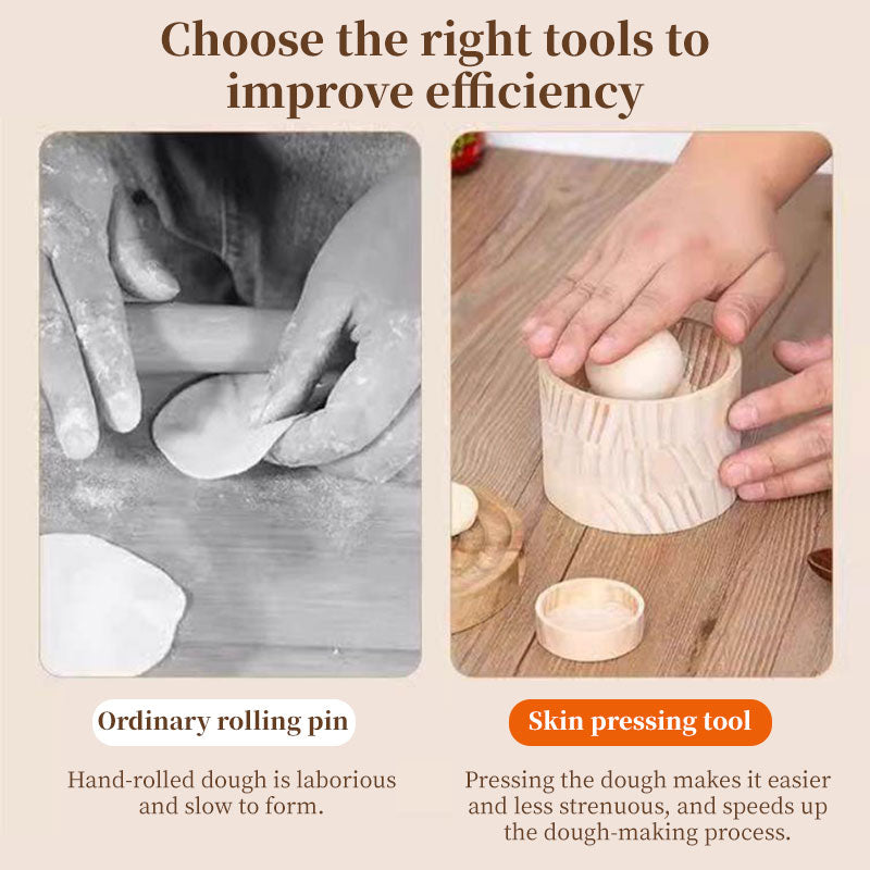 Hand-Held Wooden Dumpling Maker Press & Dough Wrapper Tool