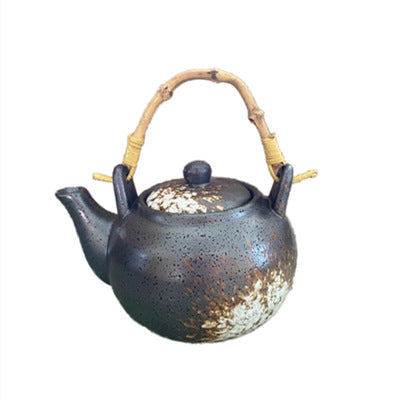 Artisan-Crafted Ceramic Teapots - Multicolored with Traditional Bamboo Rattan Handles