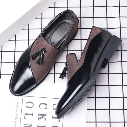 Men's Two-Tone Leather Tassel Loafers - Business Formal British Style Slip-On Shoes