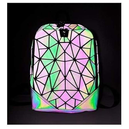 Geometric Prism Luminous Backpack - Large Capacity Holographic Reflective School Bag