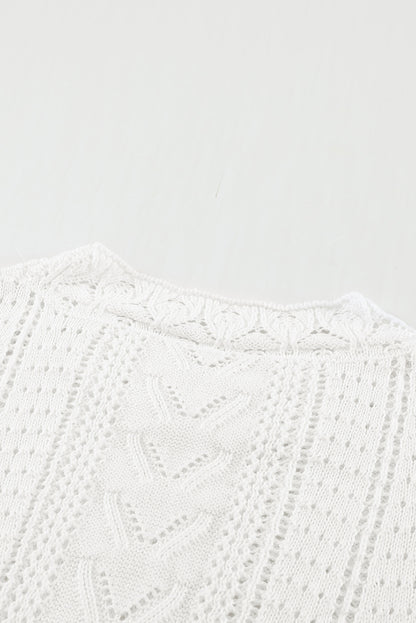 Boho Chic Crochet Knit Sweater - Breezy White Pointelle Pullover