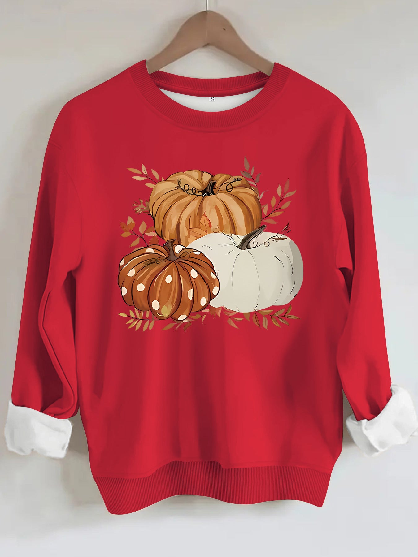 Three Pumpkin Pattern Printed Fall Sweatshirt | Thanksgiving Autumn Graphic Pullover