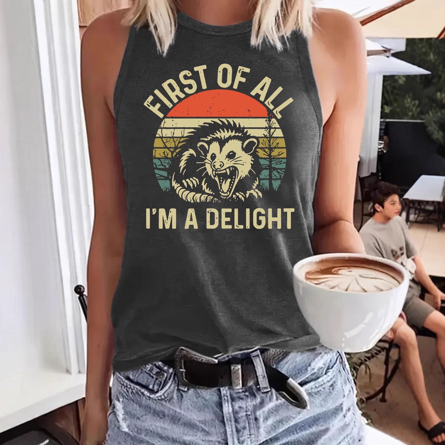 First of All, I'm a Delight' Lion Print Loose Vest | Funny Slogan Graphic Tank Top