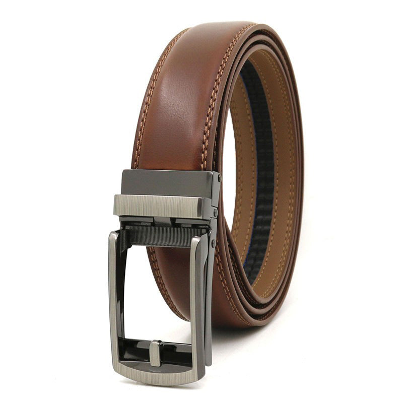 Men's Automatic Buckle Ratchet Belt | Premium Two-Layer Cowhide Leather Click Belt